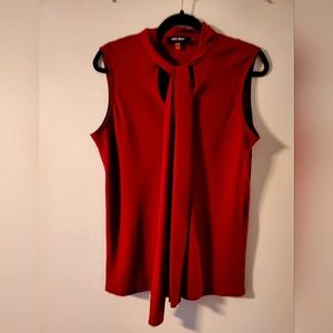 EUC Nine West Burgundy Red Office Shirt L 12 Necktie Bow Tie Keyhole Blouse